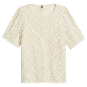 Anne Klein Womens Chevron Lace Short Sleeve Top XL Light Dune - NWT